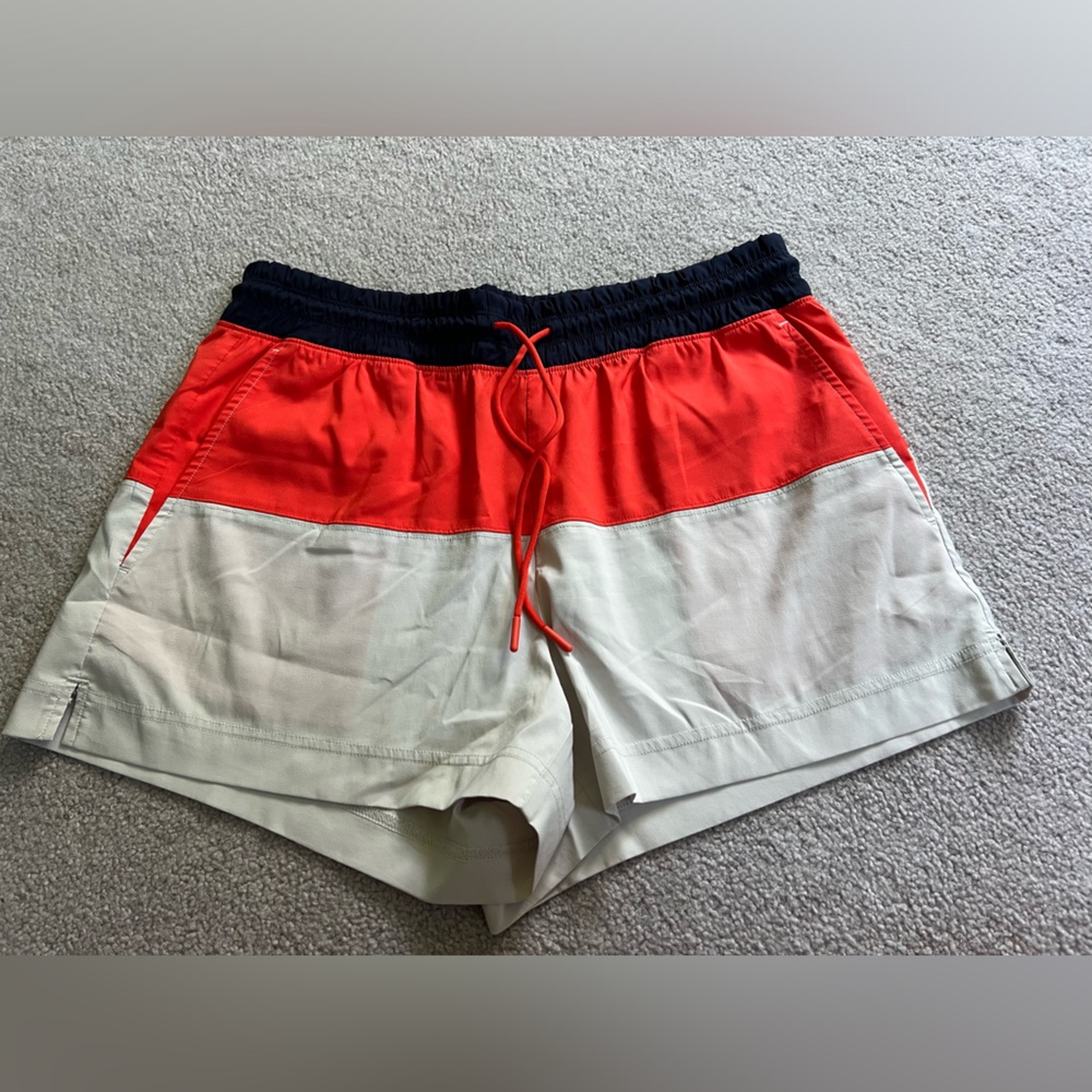 Athleta Red and White Athletic Shorts with Color Block Design